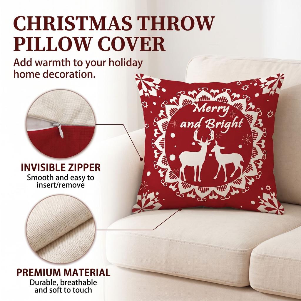 Christmas Covers with Letters and Snowflake Digital Print, Linen Cushion Cases for Sofa and