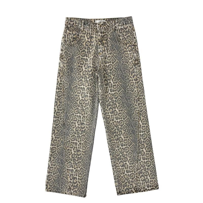 

Мешковатые джинсы с высокой талией и леопардовым принтом, женские повседневные брюки в стиле хип-хоп, весенние брюки Y2K Oversiz Panther Denim XS