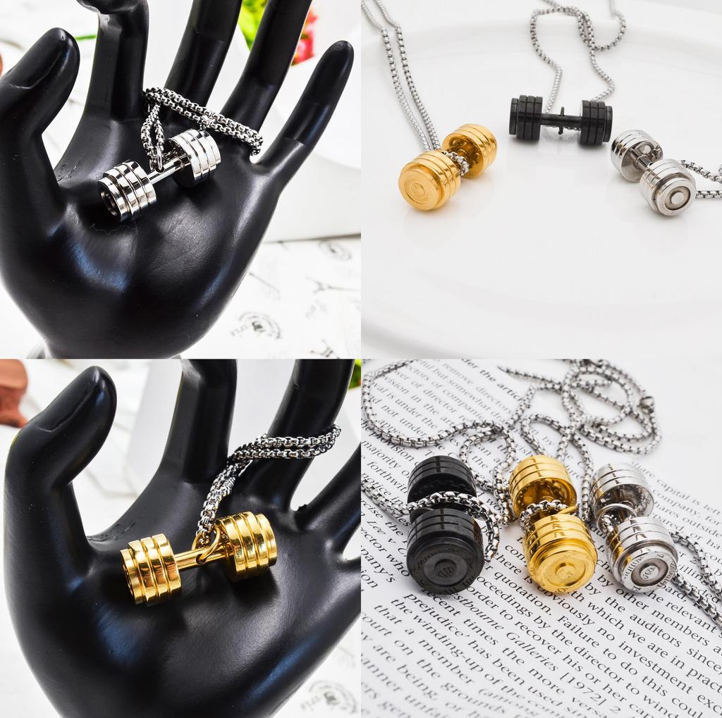 Temu Shein Necklace With Cartoon Dumbbell Pendant For Hip Hop Fashion And Mens Gift