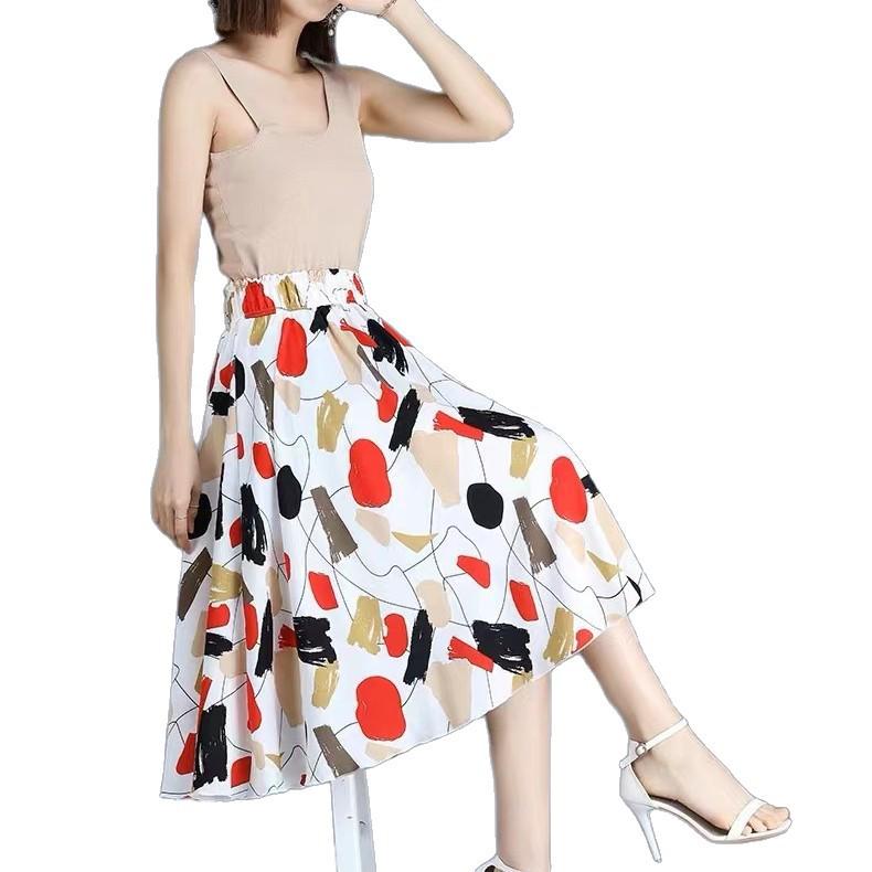 Women's Plus Size High Waist A-Line Chiffon Skirt with Four-Way Stretch and Pleated Design, Suitable for All Seasons 2023
