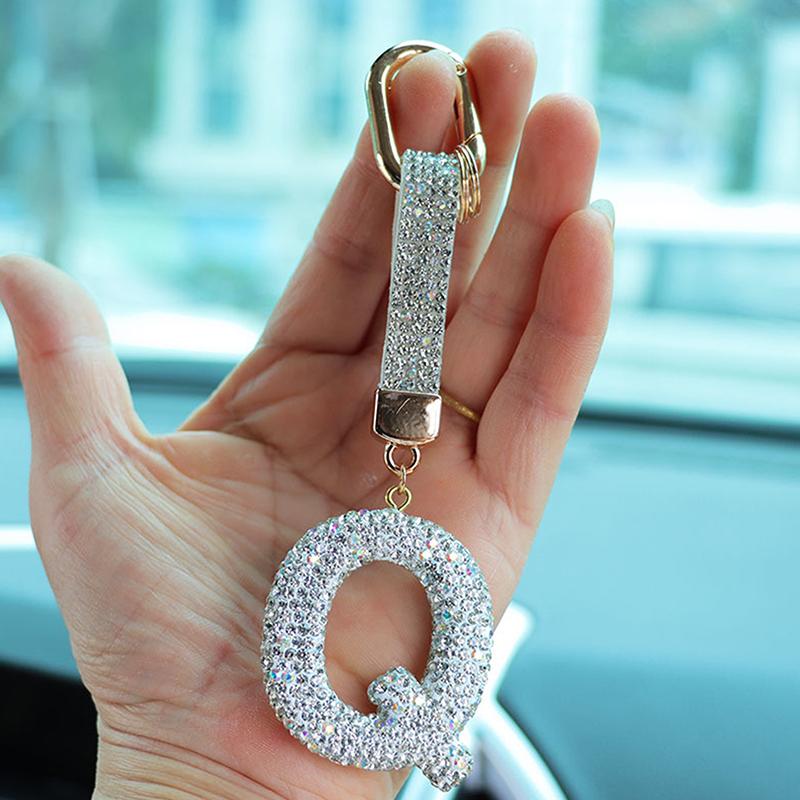 Fashion Sparkling Rhinestone Alphabet Keychain Cute Letter Charm Key Ring Exquisite Backpack Decoration Accessories Gifts