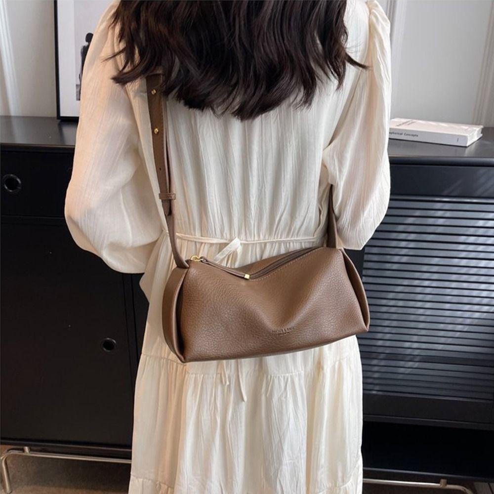 Solid Color PU Dumpling Bag Pillow Bag Shoulder Bag Lichee Pattern Crossbody Bag  Girls/Female