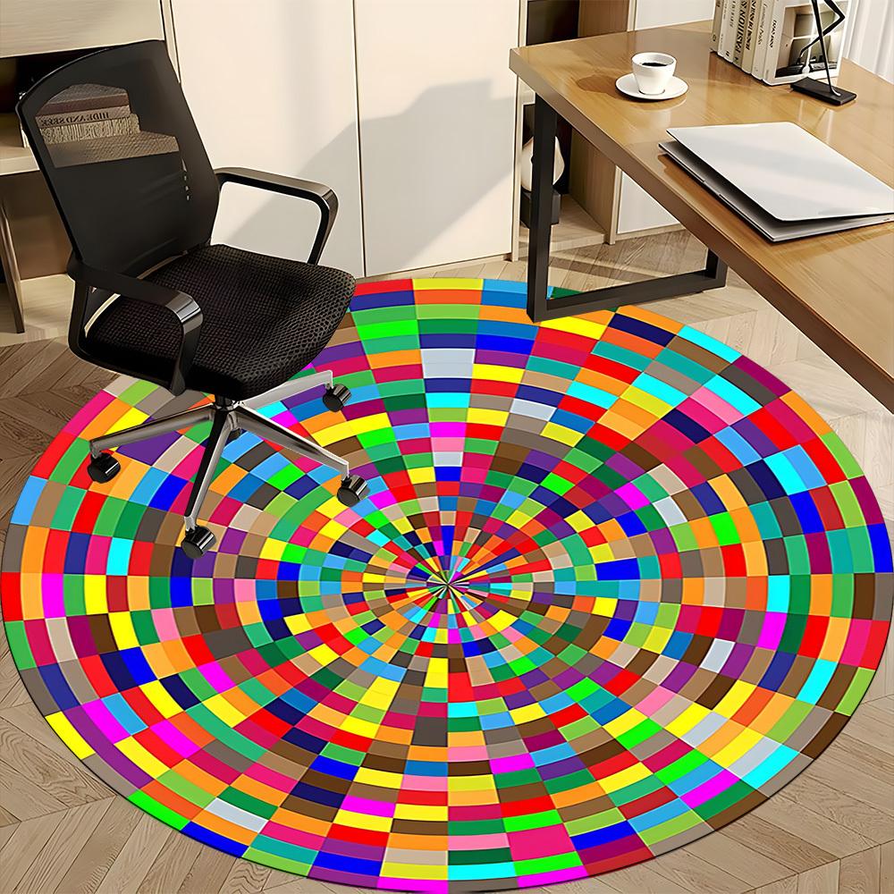 1PC Colorful Circle Pattern Office Round Rug, Non slip, Soft and Durable Office Rug for Interior Decoration, Perfect for Office