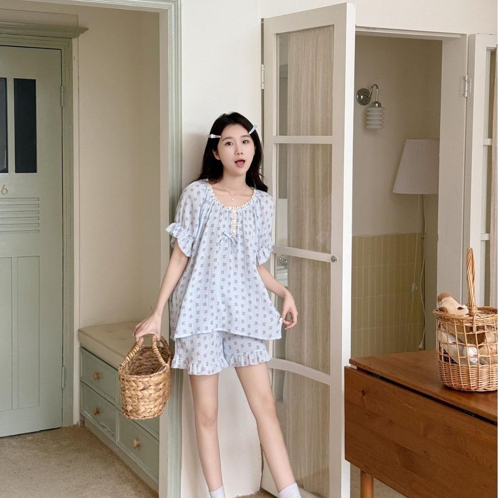 Pure cotton double-layer yarn pajamas women's summer breathable loose short-sleeved shorts can be worn outside loungewear two-piece set