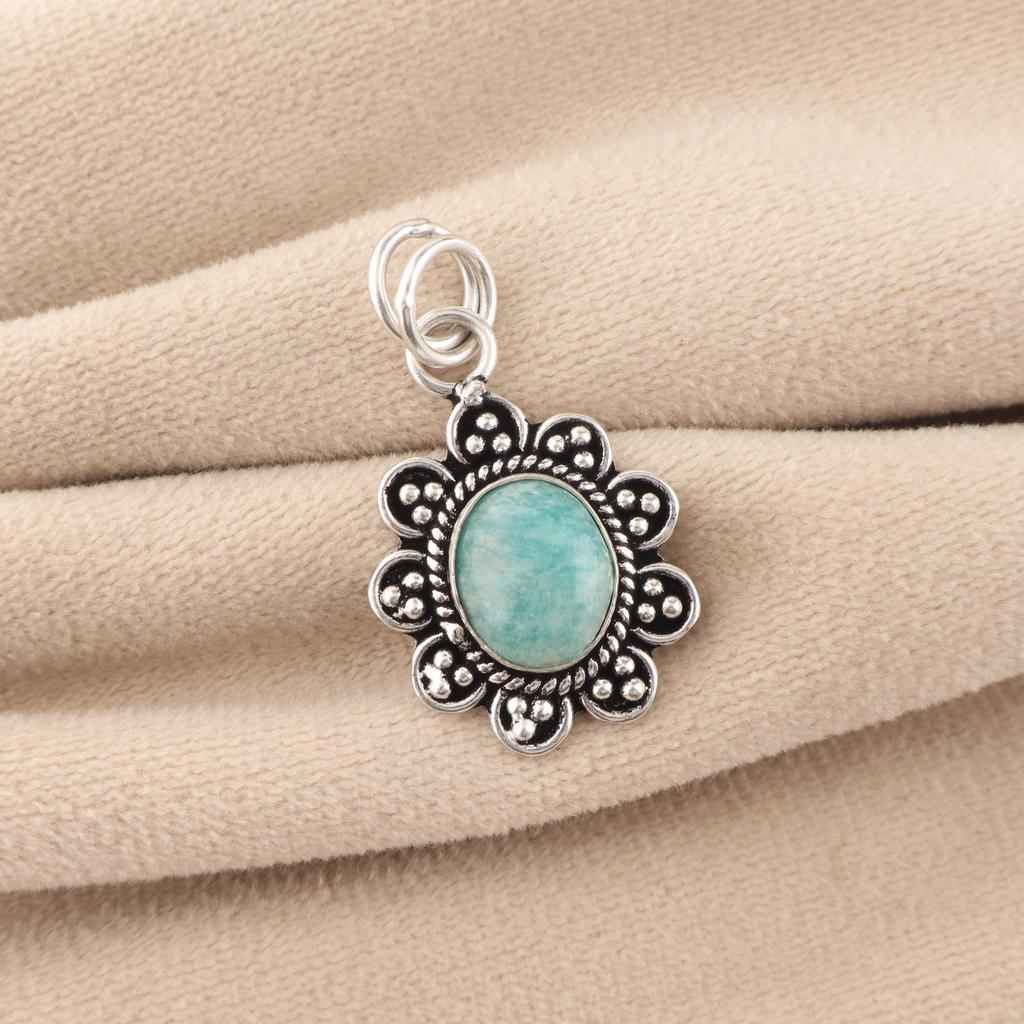Natürlicher Amazonit Edelstein 925 Sterling Silber Damenschmuck Handgefertigt Partywear Anhänger 1,37" CP-40-26