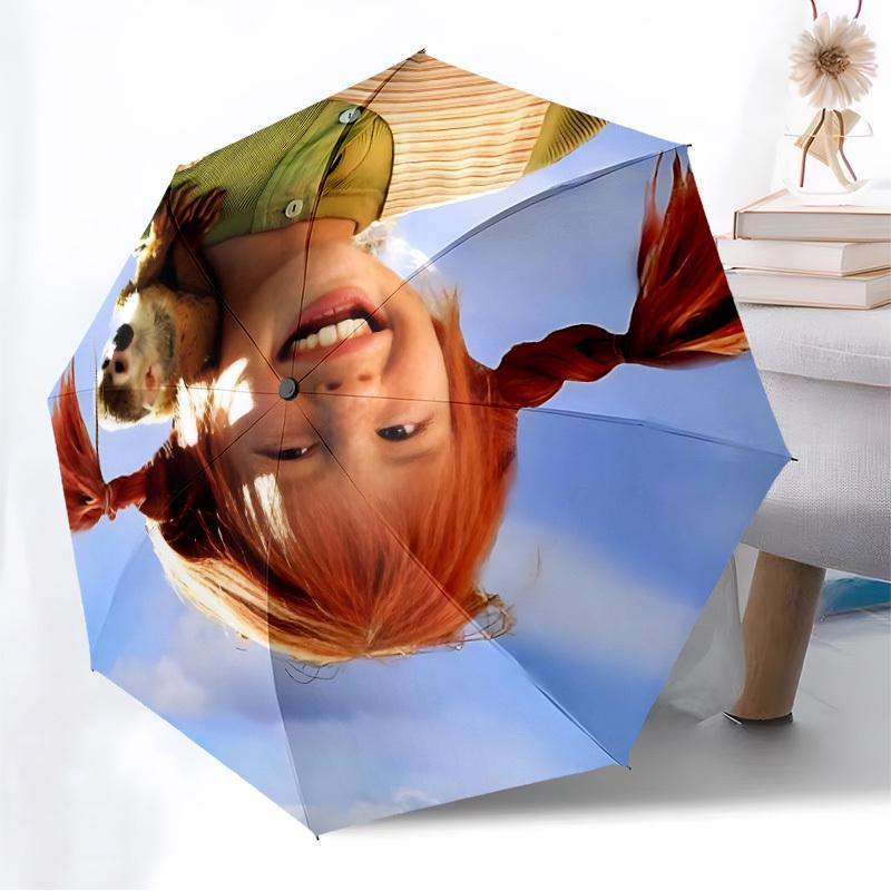 1pc Pippi Longstocking Automatic Folding Umbrella, Portable Collapsible Design, Casual Outdoor Accessory L1127057