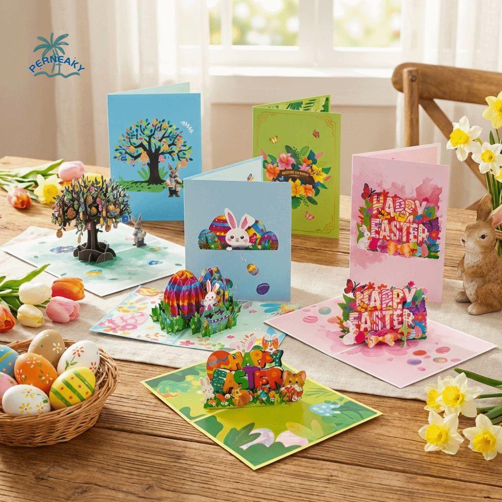 Folding 3D Popup Easter Card Paper Arts with Envelope Easter Greeting Cards Postcard Invitation Card Rabbit Egg Gifts Card