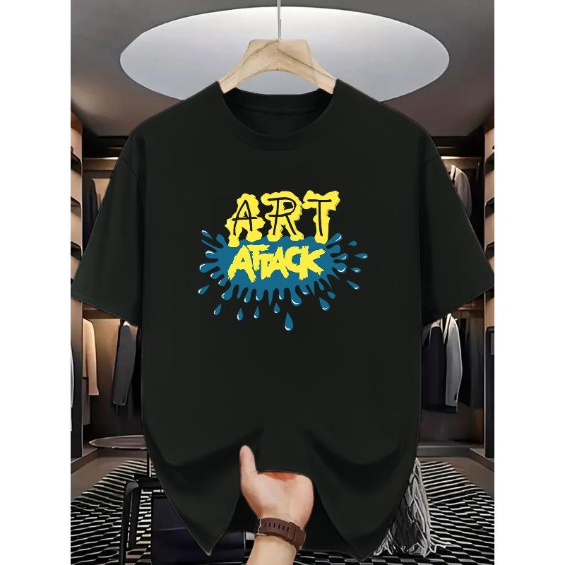 

ART ATTACK Print Men s Short-Sleeve T-Shirt, Featuring a Street Fashion Style, Perfect for Young People S Everyday Wear And Street Activities 4XL