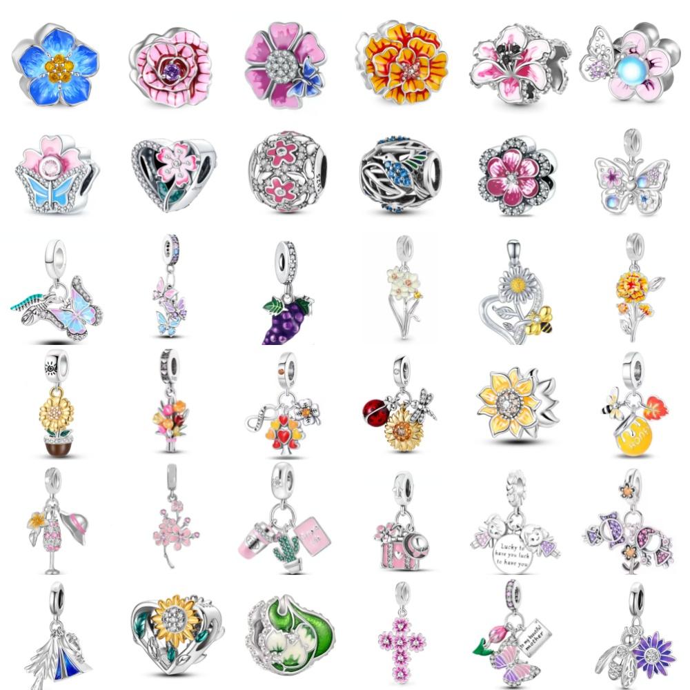 New 925 Silver Daisy Powder Butterfly shaped Envelope Flower DIY Fit European Charm Bracelet Bead Jewelry Making
