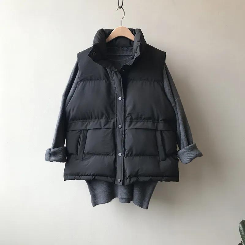 Autumn Winter Elegant Cotton Warm Vest Female Students Streetwear Korean Loose Sleeveless Parkas Vest Women