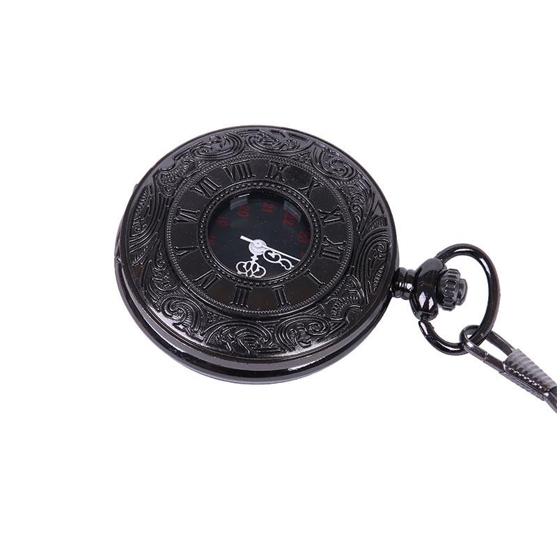 Large Black Chunky Chain Pocket Watch with Double Roman Numerals & Openwork Lace
