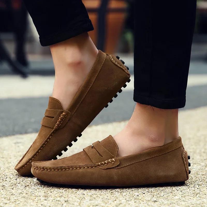 High Quality Suede Men Casual Shoes Light Non-slip Mens Driving Shoes Slip On Flats Loafers Leather Shoes 10 Colors Size 38-49