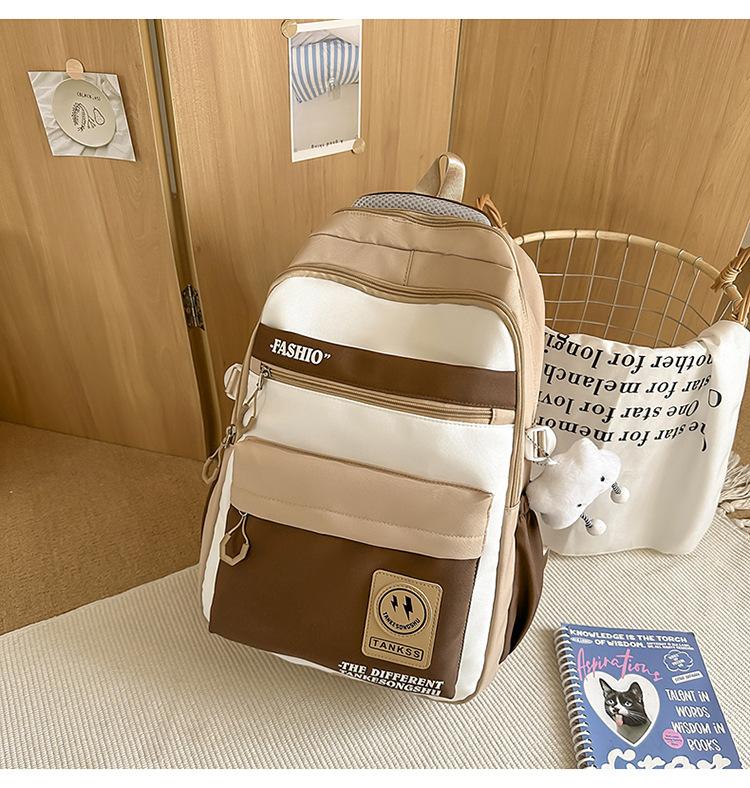 School Bag Korean Version Ins Wind Smiley Face Backpack Campus Junior and High School Students Versatile School Bag Casual Simple Large-capacity