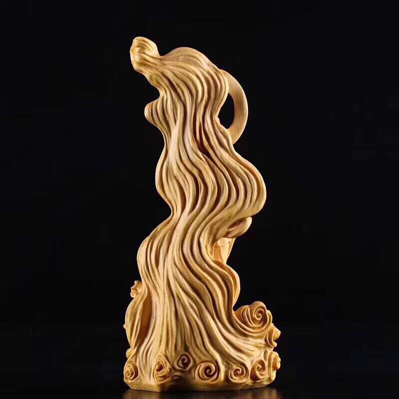 Wooden Sea-Crossing GuanyinStatue Chinese Buddha Log Color Solid Wood Carving Home Living Room FengShui Decoration Figure Statue
