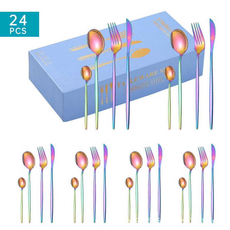 New Stainless Steel Tableware 24 Pieces Suit Knife, Fork and Spoon Gift Box Four Main Pieces 6 People Pack