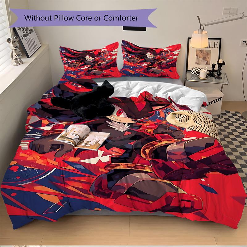 3pcs Shadow the Hedgehog Printed Quilt Set - Soft and Comfortable Quilt Cover for Bedroom, Guest Room and Dormitory Decorative Bedding Set 1