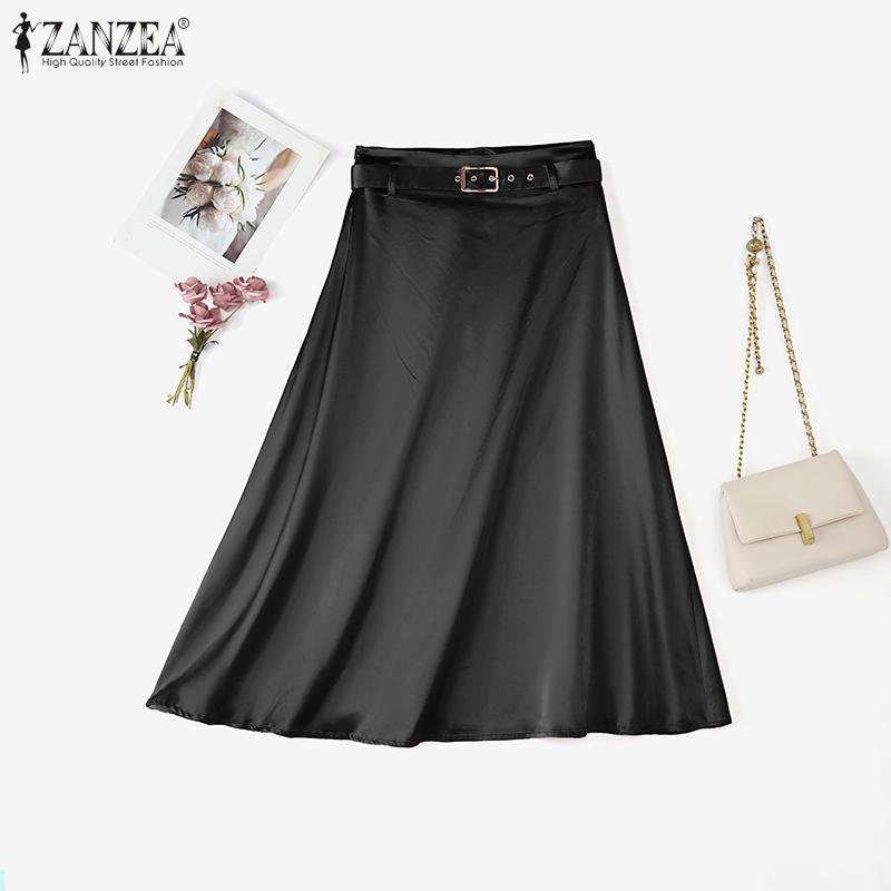 ZANZEA Womens Casual Solid Color Loose Satin Skirts
