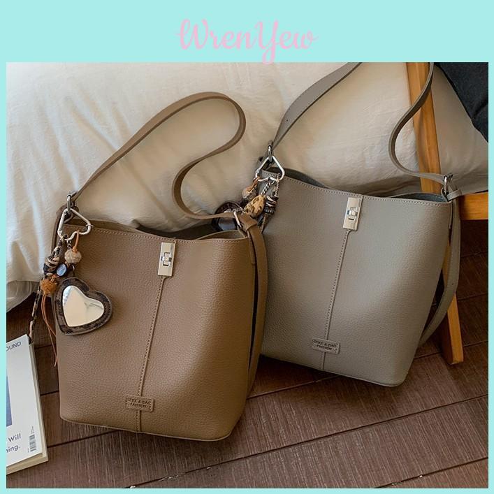 Pu Retro Fashion Water Bucket Bag For Daily Casual Womens Shoulder Purse