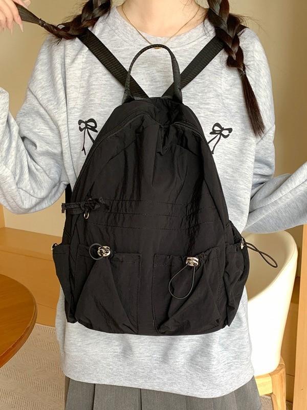 Nylon Backpack For Women With Drawstring Closure And Pouch For Casual Travel