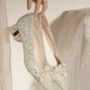 Perlenbesetzte spitze Damenpumps, Brautjungfern-Hochzeitsschuhe, können normal getragen werden, 4 cm dicke Absätze, Damen-High Heels