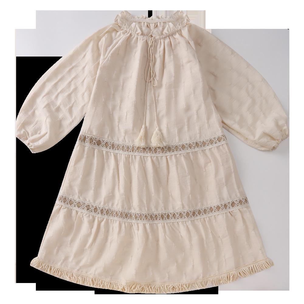 Girls' Autumn British Retro Vest & Ruched Long Dress Two-Piece Set