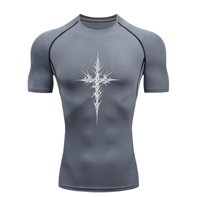Spiked Cross Design 2026 Sports T-shirt Training Fitness Compression Workout T-Shirt Quick Dry Short Sleeve T-Shirt for Men