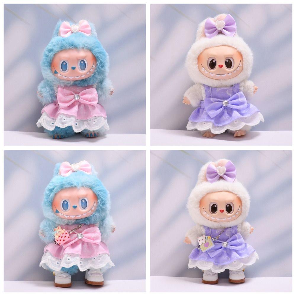 Hasentasche Labubu Puppenkleid Schleife 17cm Plüschpuppen Kleidung Baumwollpuppen Zubehör