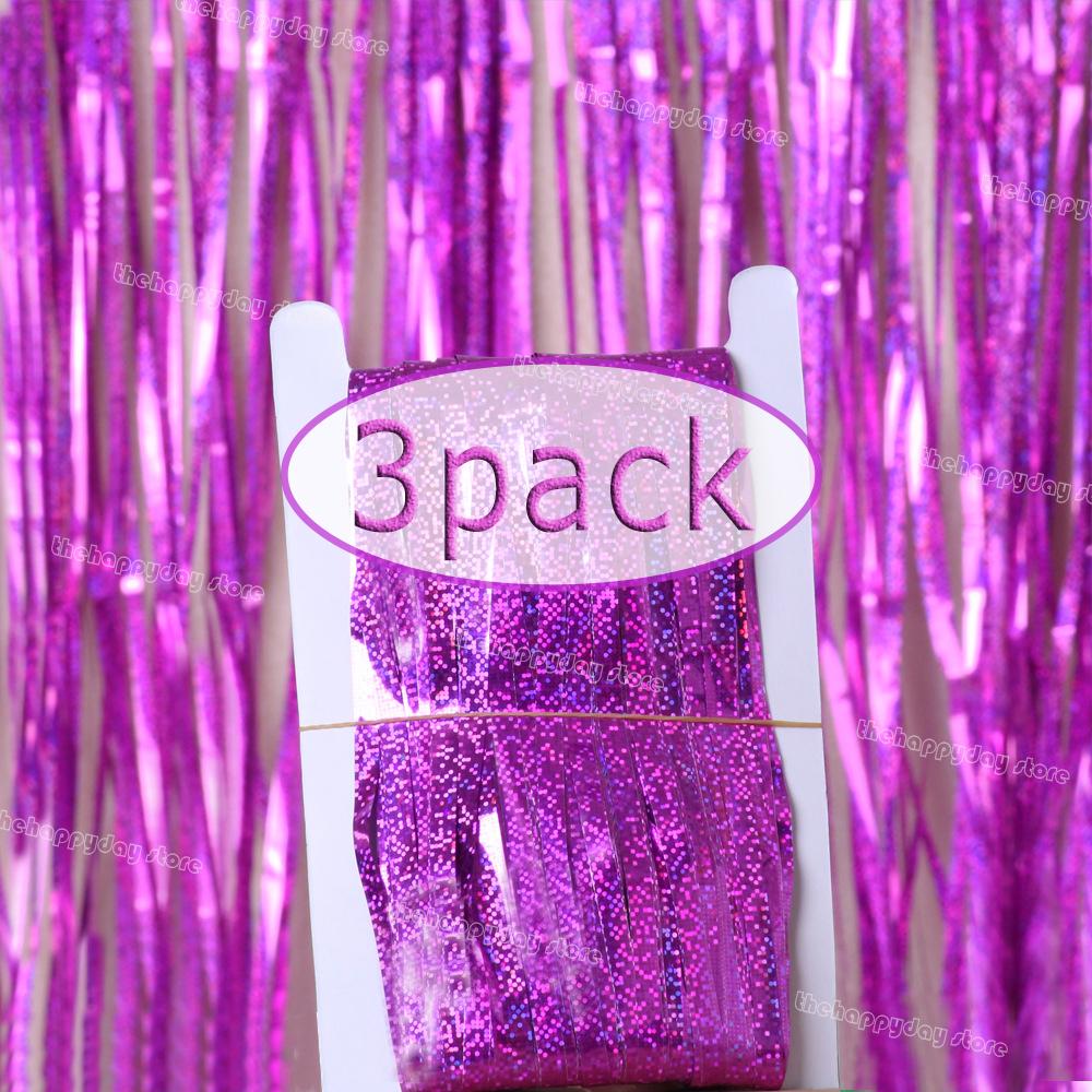 3Pack Valentines Day Party Backdrop Decorative Curtains Bachelorette Party Backdrop Metallic Foil Tinsel Fringe Curtain Christma