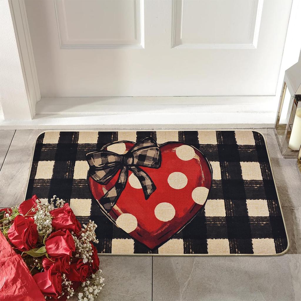 Valentine's Day Doormat Pink Red Heart-shaped Polka Dots Welcome Doormat Living Room Carpet Entrance Porch Decoration Rug