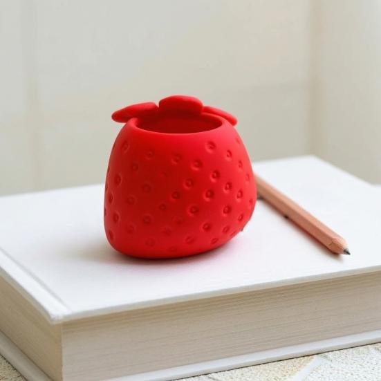 Cute Desk Organizer for Stationery Strawberry Shape Storage Container, 3D Printed Fruit Shaped Desktop Environmentally Friendly PLA Decor Trinkets