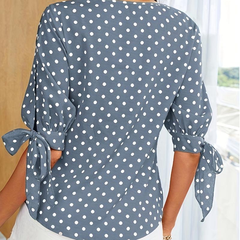Mote Dame Sommer O-hals Topper Casual Halv Erm Polkadotter Trykk Bluse