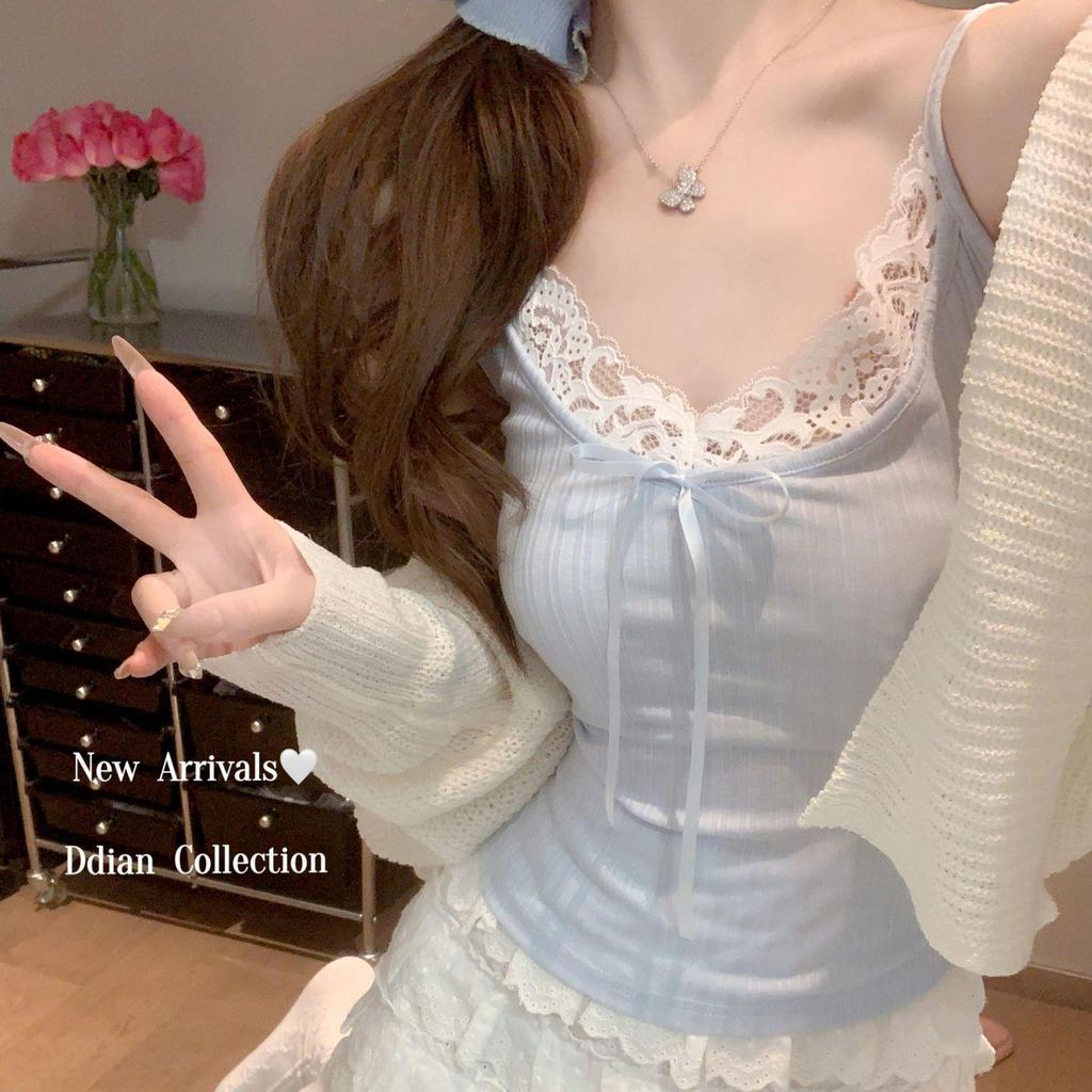 Plus Size Bow Lace Trim Sexy Camisole Tank Top for Women - Summer Loose Fit