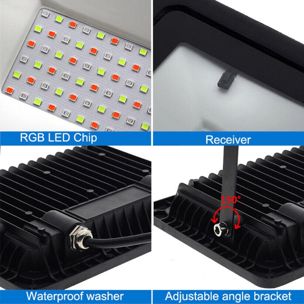 RGB LED Flood Light 10W/30W/50W/100W IP65 Waterproof Outdoor Color Changing Spotlight for Outdoor Garden Party Stage Building