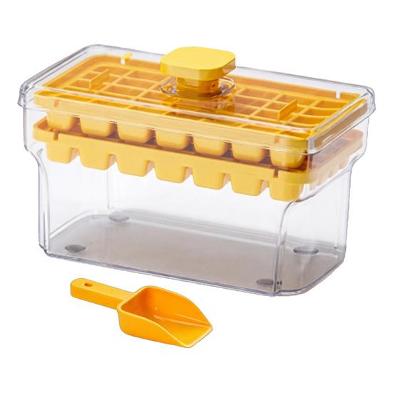 Eiswürfelform mit Schaufel und Aufbewahrungsbehälter 34/68 Fächer Eiswürfelform Ein-Knopf-Schnellentleerung BPA-frei Eiswürfelbereiter für Gefrierschrank und