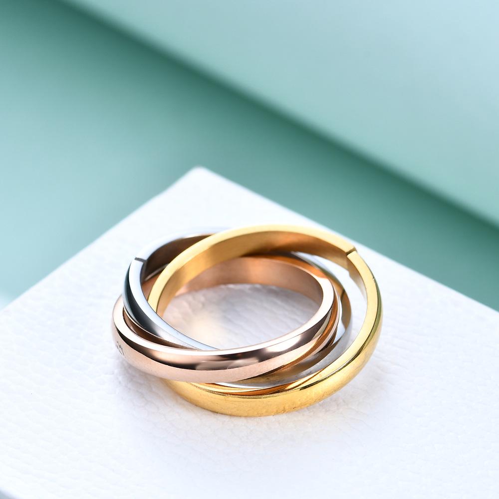 Trendy 2MM Stainless Steel Tri-Color Influencer Ring with Custom Logo Engraving