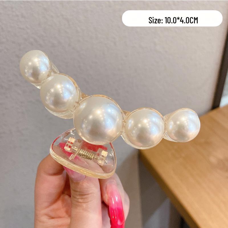 Korean-Style Pearl Metal Hair Claw Clip - Simple, Large, Elegant Shark Clip for Girls
