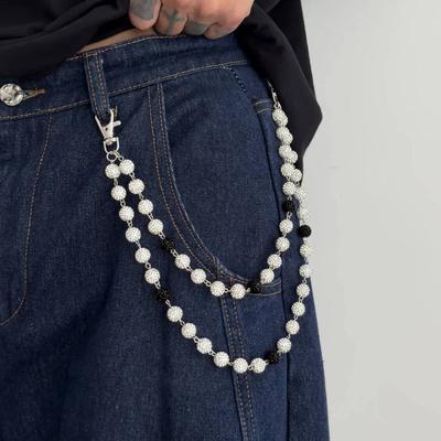Salircon Hip Hop Rhinestone Waist Belt Keychain for Women Men Trendy Creative Doublelayer Belt Waist Chain Grunge Street Jewelry