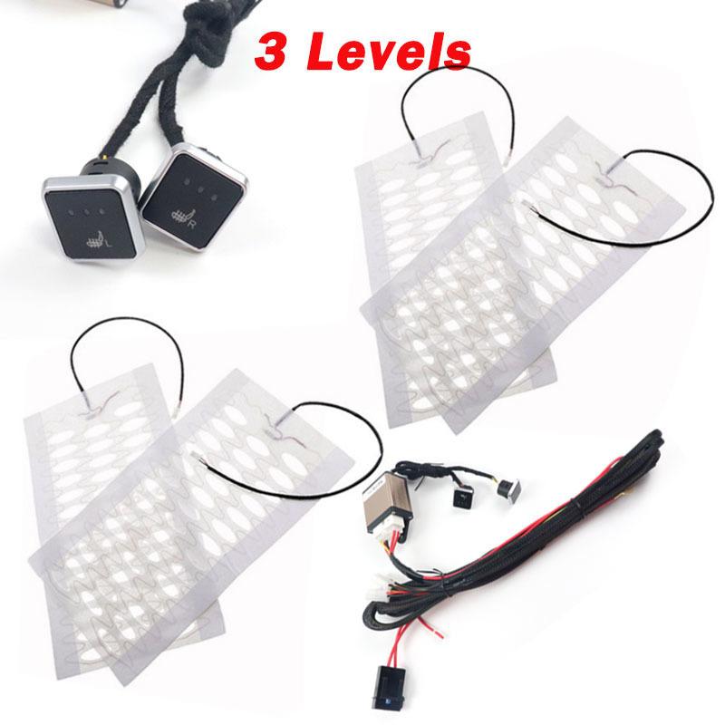 Vyhřívání autosedaček 12V Carbon Fiber/Alloy Wire Top Pads 3 Levels Dual Square Control Switch with Harness Winter warmer