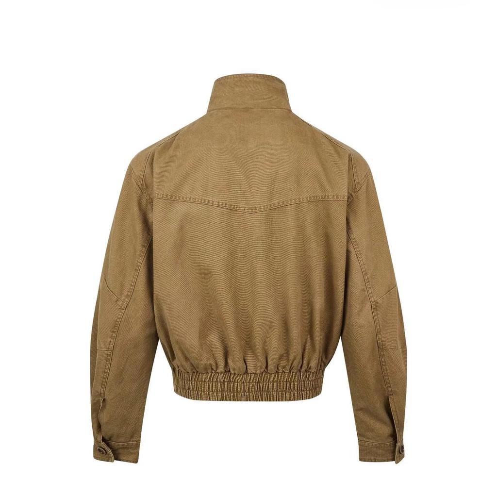 Unisex Retro Distressed Canvas Barn Jacket - Boxy, Stand Collar, Trendy Style