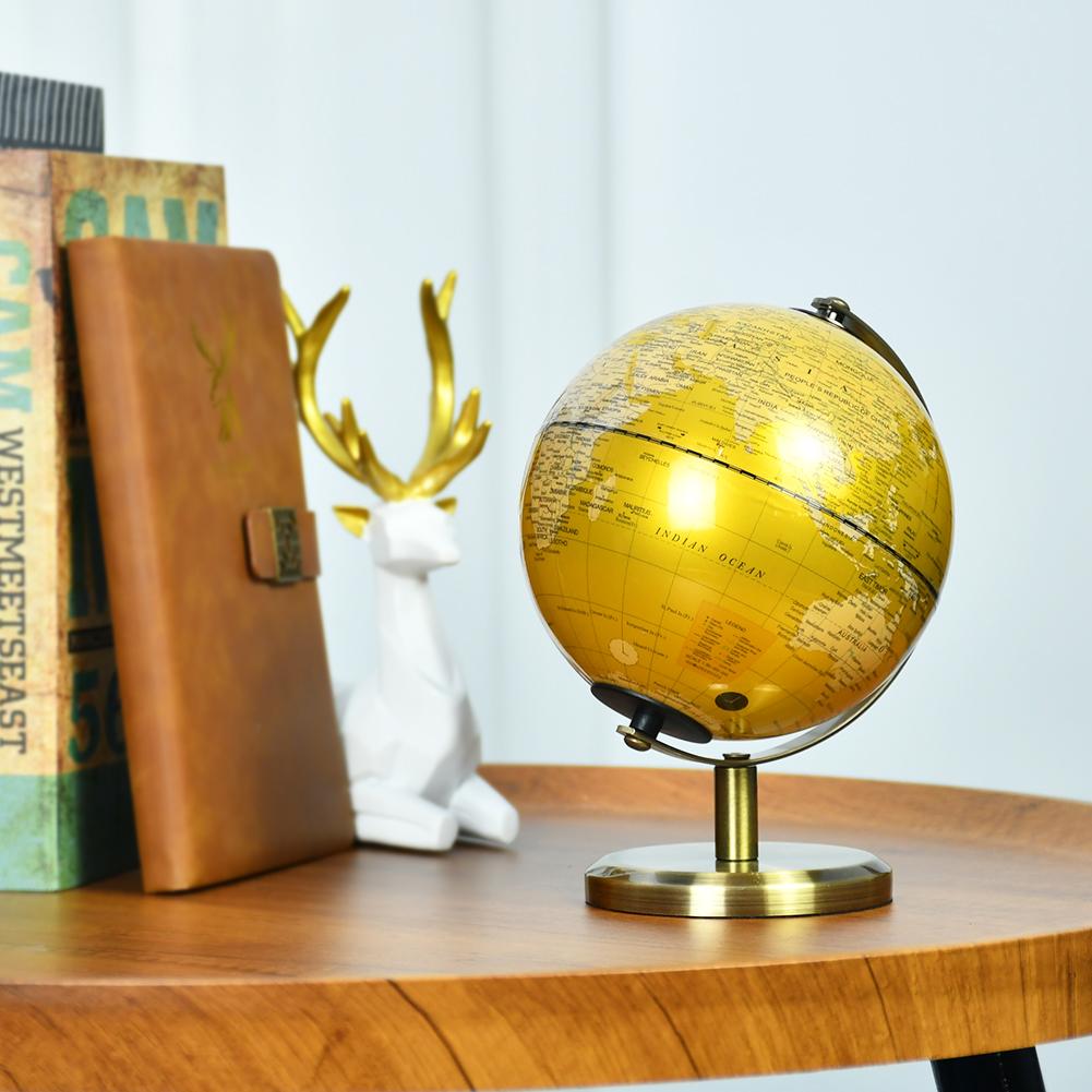 Golden Retro Metal Frame Geography Education Rotating Earth Globe High Quality World Map Globe Decor for Home Office Decoration