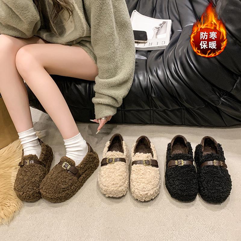 Thick-soled Inner Height-increasing Fluffy Shoes for Women's Outer Wear 2025 New Winter Snow Boots One-pedal Evening Shoes Plush Cotton Shoes