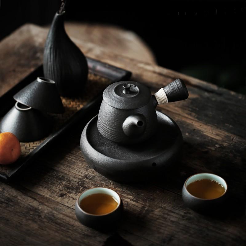 Vintage Japanese Style Ceramic Teapot Black Clay Kung Fu Tea Set