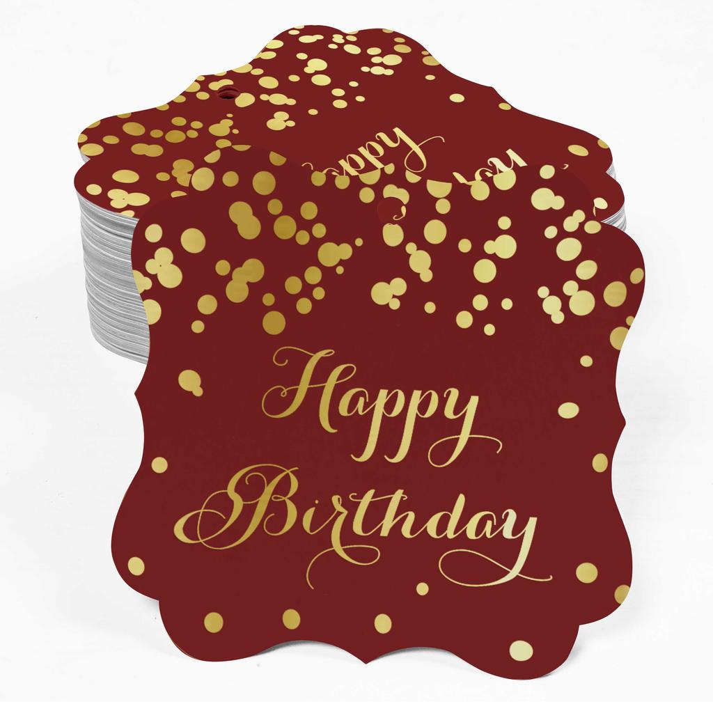 Inkdotpot Real Gold Foil Bracket Shape Paper Hang Tags Happy Birthday Favor Tags Pack Of