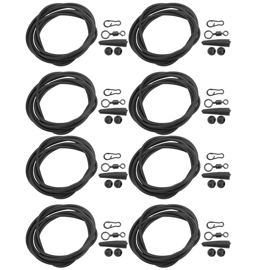 8PCS ABS+Copper Alloy Portable Silicone Hair Rigs Swivel Carp Fishing Accessories(Black )