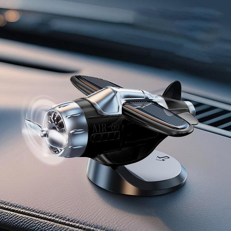 Solar-Powered Rotating Airplane Car Dashboard Ornament 360° Auto-Rotating Decorative Aircraft Accessory for Vehicle Interior
