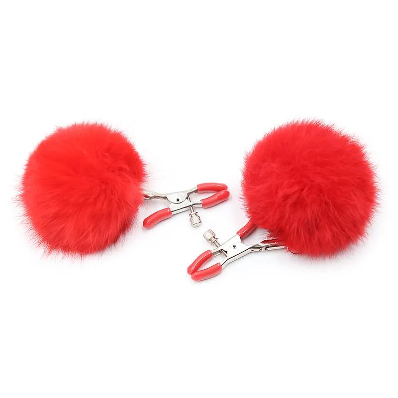 Fur Furry Ball Nipple Clips Adjustable Clamps Metal Breast Flirting Erotic Accessories Women Couples BDSM Bondage Game Sex Toys