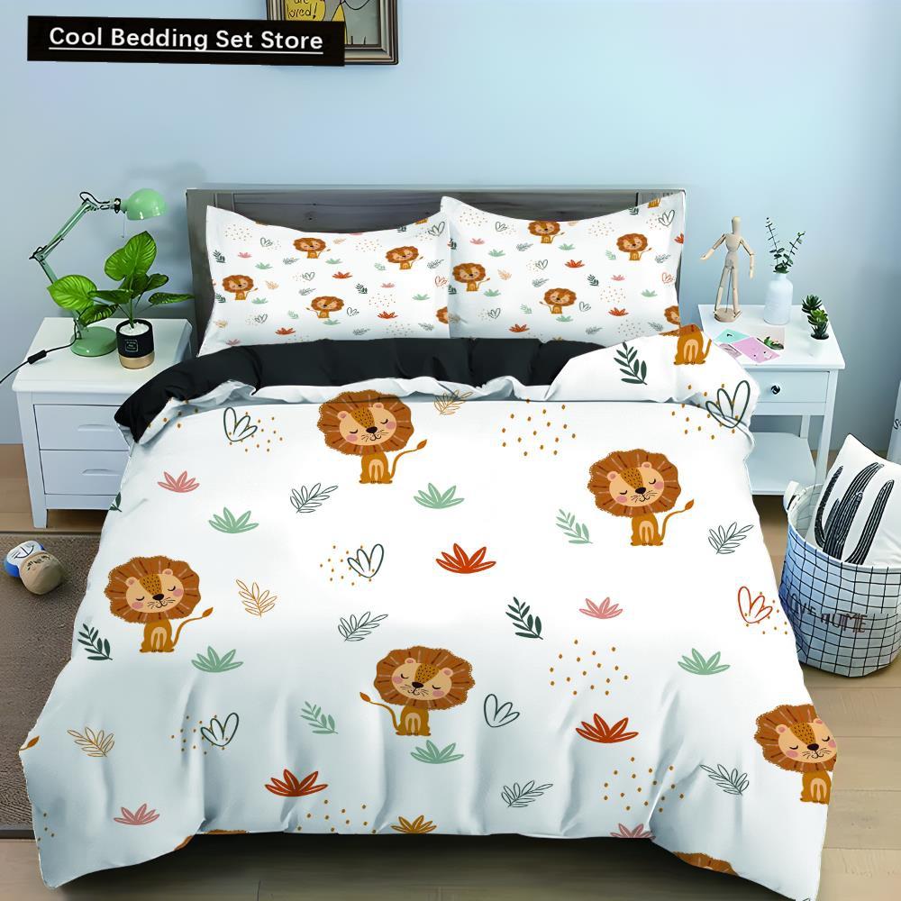 Comforter Cartoon Animal King Queen Elephant Tiger Lion Rhinoceros Bedding Set Wildlife Polyester Comforter
