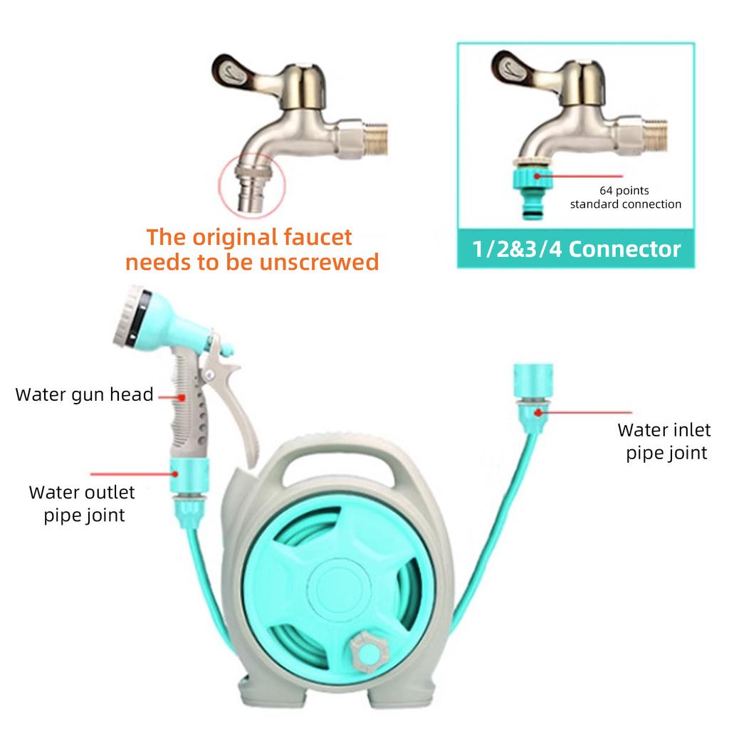 Retractable Garden Hose Reel with 6 in 1 Sprayer Nozzle 49Ft Hose Portable Water Hose Reels with Auto Spray Lock and