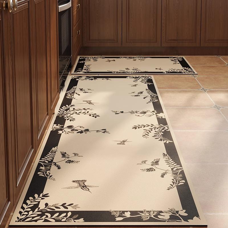 Kitchen Vinyl Rug PVC Antifouling Non-slip Long Carpet Waterproof Anti Fatigue Floor Mat Plant Flower Home Decoration Runner Rug