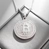 Collana Ciondolo Bitcoin Bling Iced Out con Strass per Uomo e Donna Hip Hop Rock Rap Gioielli Trendy Cool